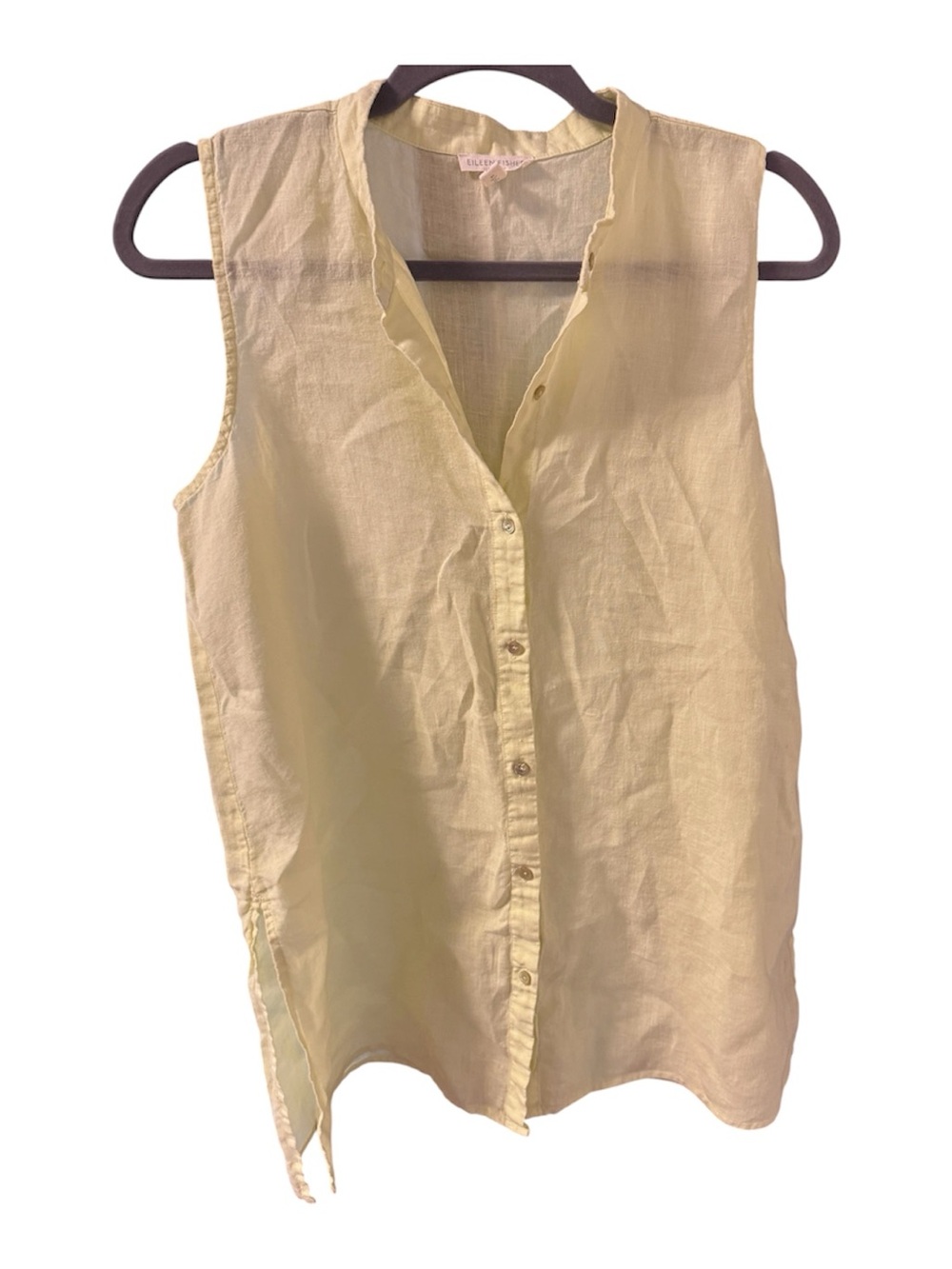 Eileen Fisher Sleeveless Button-Front Linen Top in Pale Yellow